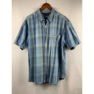 Basic Editions Mens XL Plaid Short Sleeve Button-Down Shirt Blue & Yellow